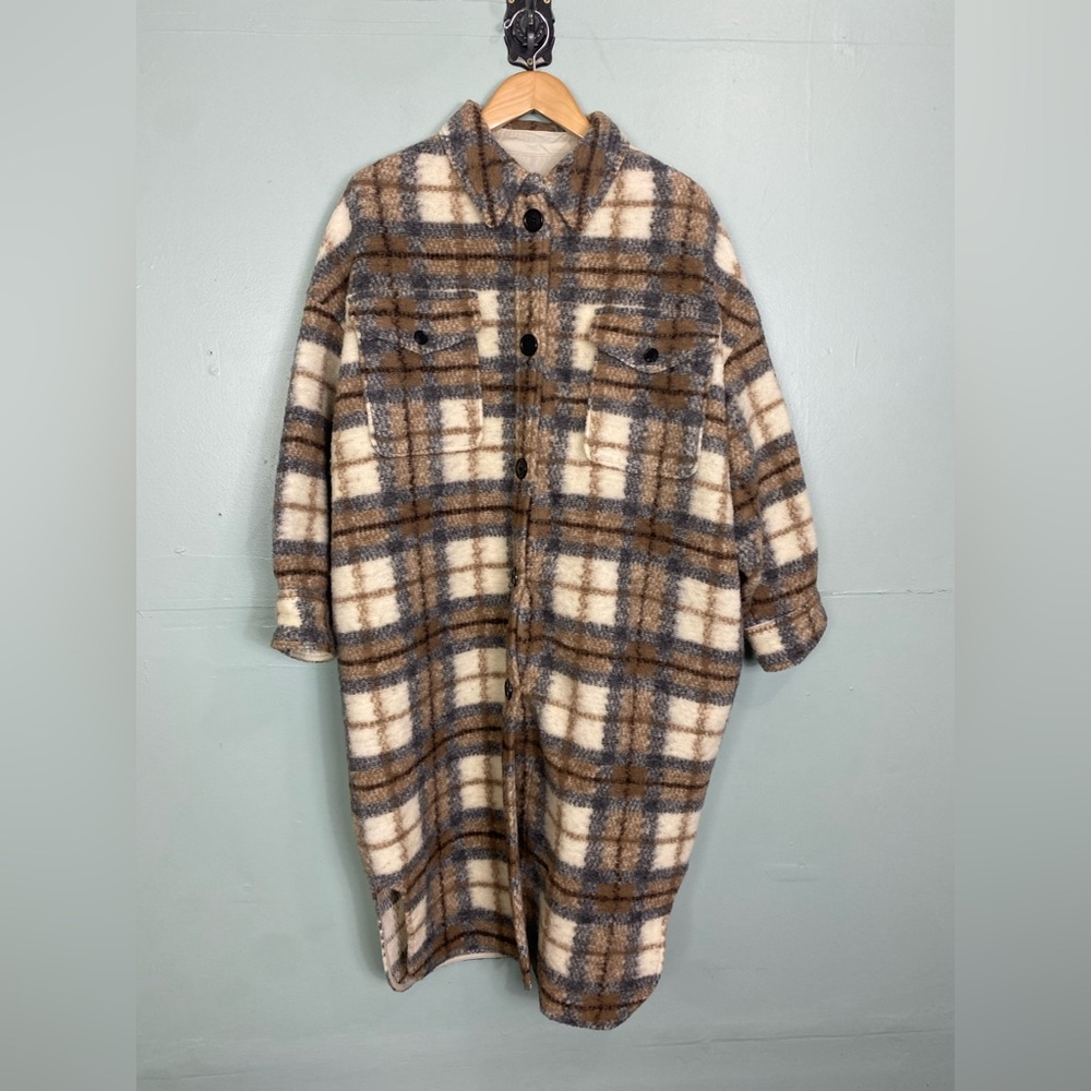 Isabel Marant Gabrion Plaid Brown Cream‎ Beige Multi XS Wool Blend
